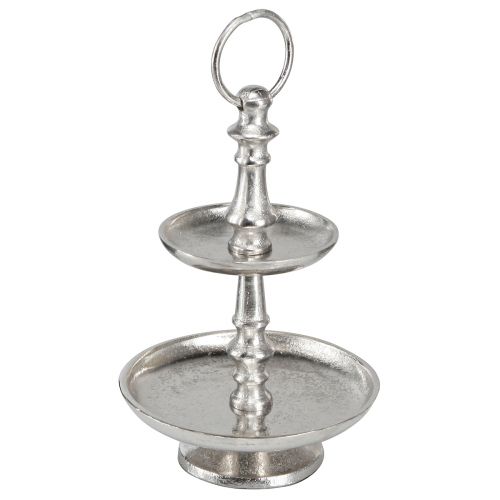 Floristik24 Mini taartplateau metalen decoratie zilver 2-laags tafeldecoratie H22cm