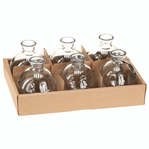 Artikel Mini glazen vazen bolvormig blauw getint Ø7,5cm H9cm 6 stuks