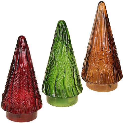 Floristik24 Mini glazen kerstboom LED rood groen bruin 18cm 3 stuks