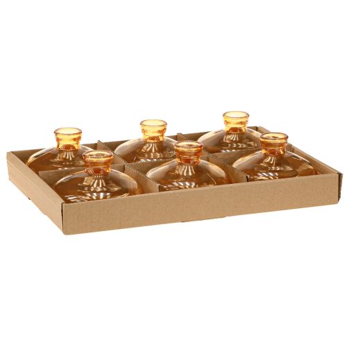 Artikel Mini glazen vazen bolvormig plat in oranje Ø9cm 6 stuks