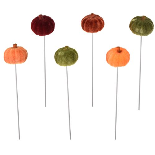 Mini pompoendecoratie op stokje herfstdecoratie 6 kleuren Ø4cm 18 stuks