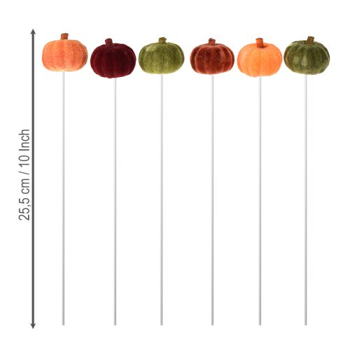Artikel Mini pompoendecoratie op stokje herfstdecoratie 6 kleuren Ø4cm 18 stuks
