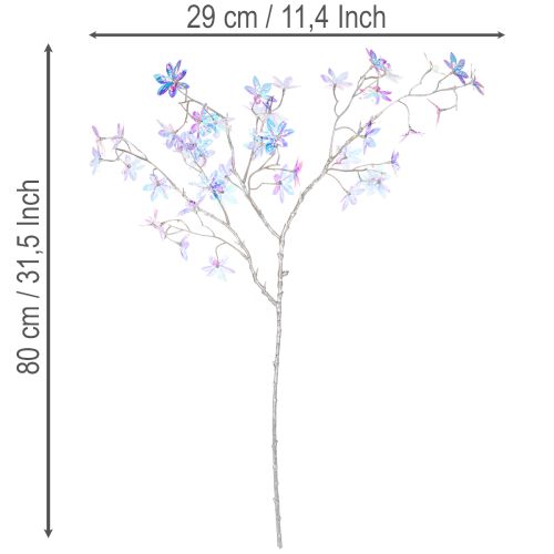 Kunstmatige bloeiende tak met iriserende bloesems, 80 cm | Floristik24.nl