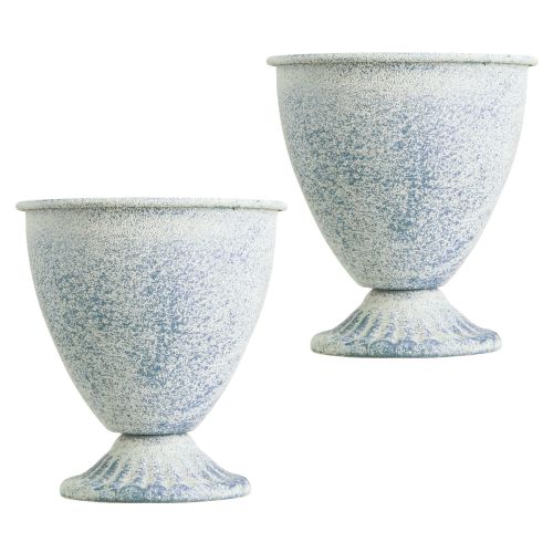 Artikel Mini trofee vaas kelk metaal wit blauw H11.5cm 2st