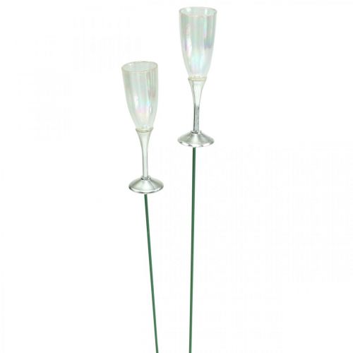 Mini champagneglas oudejaarsdecoratie om op te plakken 7,5cm 24st