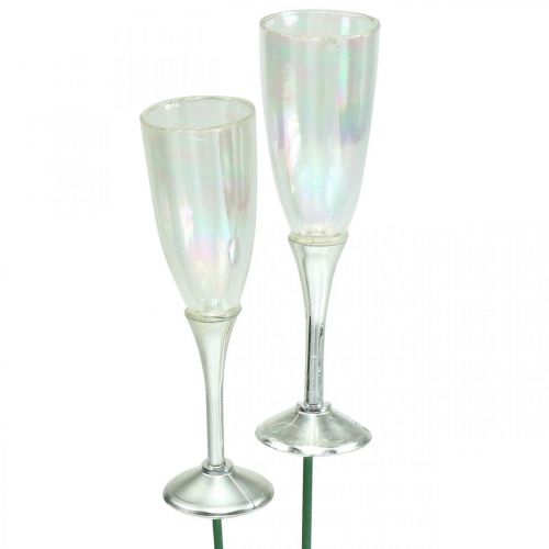 Mini champagneglas oudejaarsdecoratie om op te plakken 7,5cm 24st