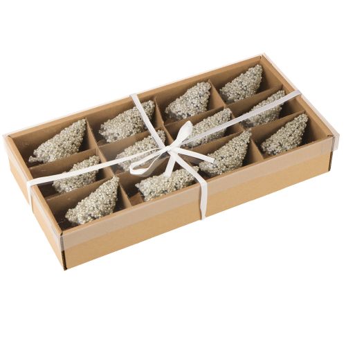 Artikel Mini kerstboom tafeldecoratie champagne wit H8cm 12 stuks