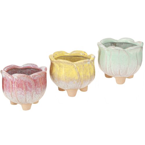 Artikel Mini plantenbak keramiek bloem assorti Ø8cm H7cm 3st