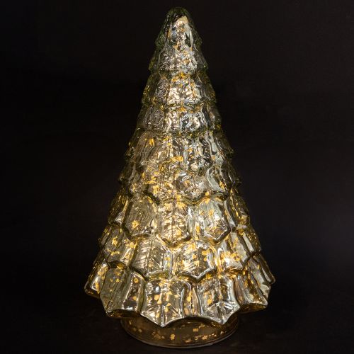 Artikel Mini kerstboom met LED verlichting groen goud 28cm
