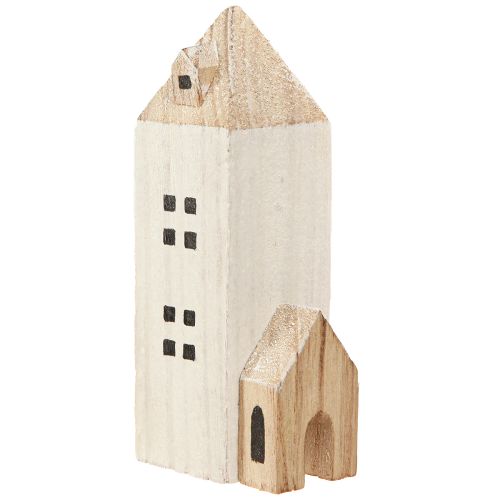 Artikel Mini Kerstdorp Houten Decoratie Wit Naturel H13/7cm 6 stuks
