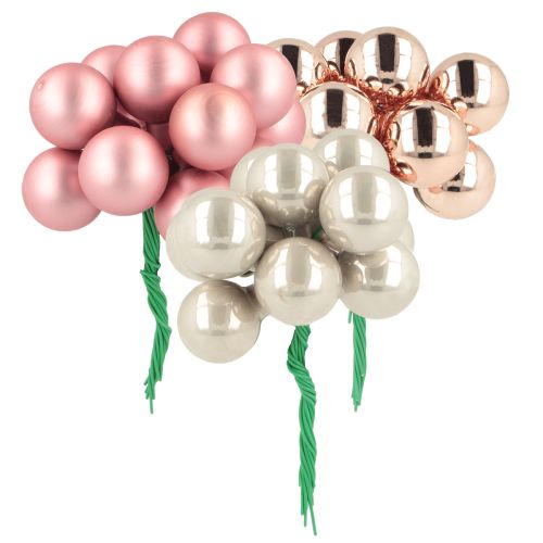 Floristik24 Mini kerstballen glas spiegel bessen roze crème Ø20mm 140 stuks