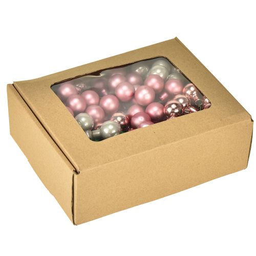 Artikel Mini kerstballen glas spiegel bessen roze crème Ø20mm 140 stuks