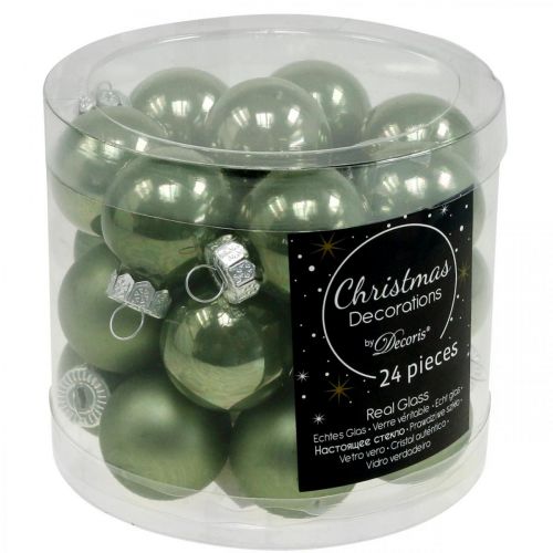 Floristik24 Mini kerstballen glas groen glans/mat Ø2,5cm 24 st