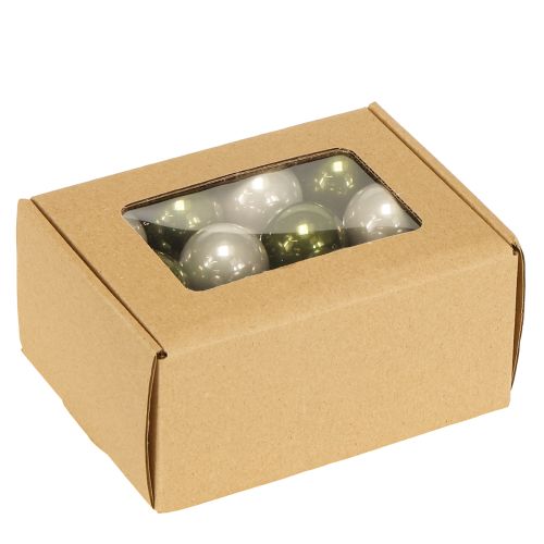 Artikel Mini kerstballen glas groen zilvergrijs Ø3cm 22st