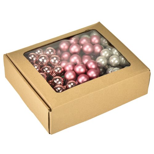 Artikel Mini kerstballen glas roze crème Ø25mm 140 stuks