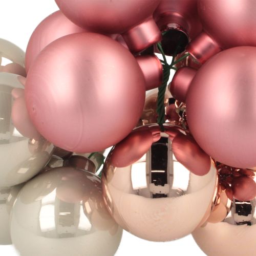 Artikel Mini kerstballen glas roze grijs draad Ø40mm 32 stuks