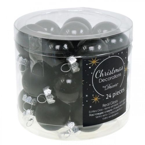 Artikel Mini kerstballen glas zwart glanzend/mat Ø2,5cm 22 stuks