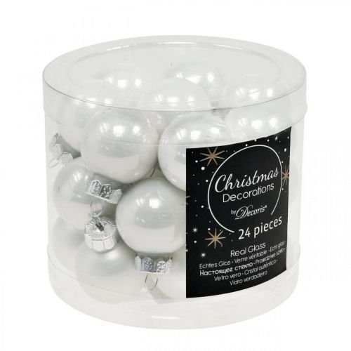 Artikel Mini kerstballen glas wit glans/mat Ø2,5cm 24 st