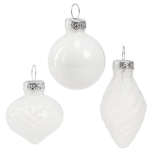 Artikel Mini kerstballen witte boomballen glas 3cm 9 st