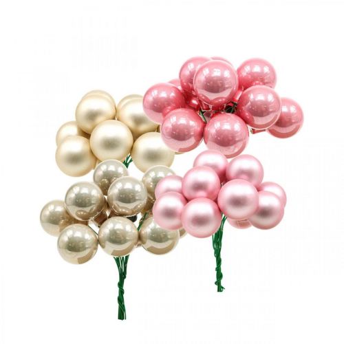 Mini kerstballen op draad Ø20mm glas roze 140st