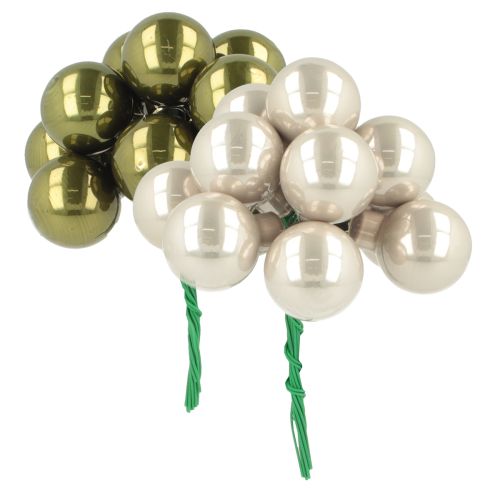 Floristik24 Mini kerstballen op draadglas crème zilver 2,5cm 140 stuks