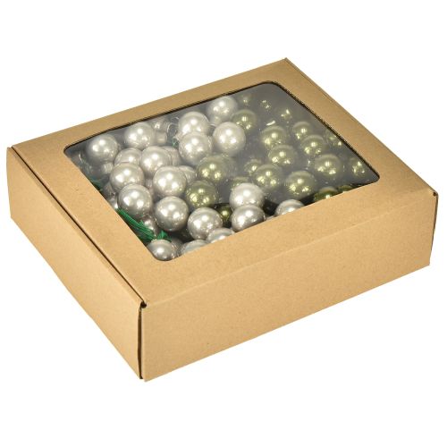Artikel Mini kerstballen op draadglas crème zilver 2,5cm 140 stuks