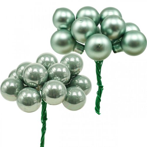 Floristik24 Mini kerstballen op draad mint spiegel bessen 20mm 140st