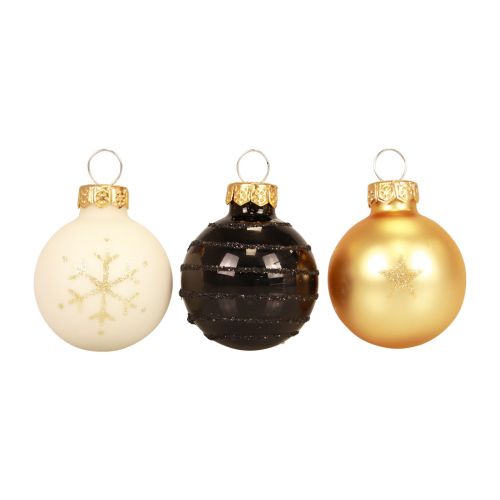 Artikel Mini kerstballen glas wit zwart goud Ø3cm 9 st