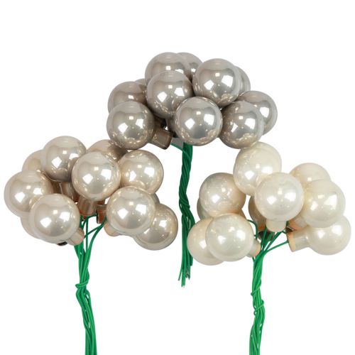 Floristik24 Mini kerstballen crème grijs glas spiegelbessen Ø25mm 140 st