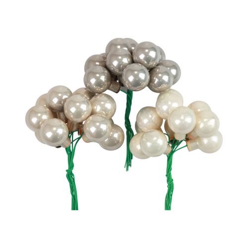 Floristik24 Mini kerstballen op draadglas crème grijs Ø2cm 140 st