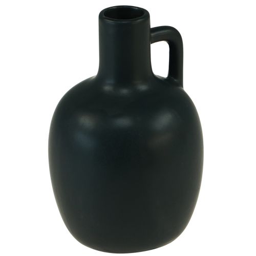 Artikel Mini keramiek vaas mat zwart met handvat Ø9cm H14,5cm
