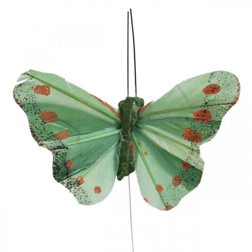 Artikel Mini vlinder op draad rood, groen 6,5cm 12 st