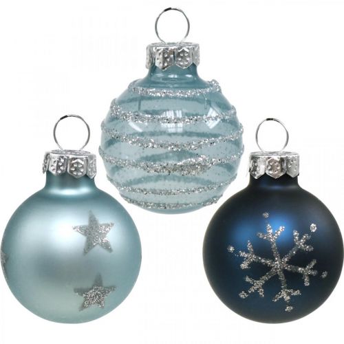 Mini kerstballen blauw echt glas Ø3cm 9st