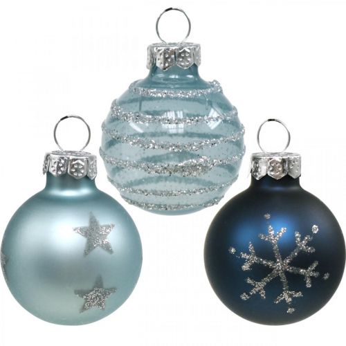 Floristik24 Mini kerstballen blauw echt glas Ø3cm 9st