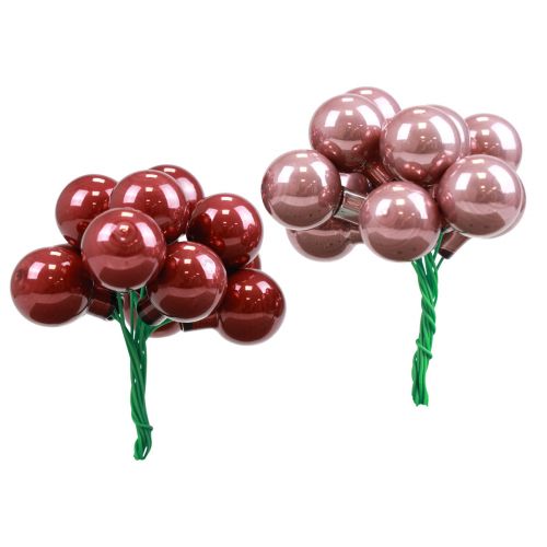 Artikel Mini kerstballen draadglas Bordeaux roze Ø2,5cm 140st