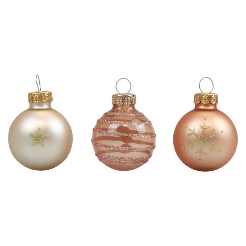 Mini kerstballen glas crème koper glazen bollen Ø3cm 9st