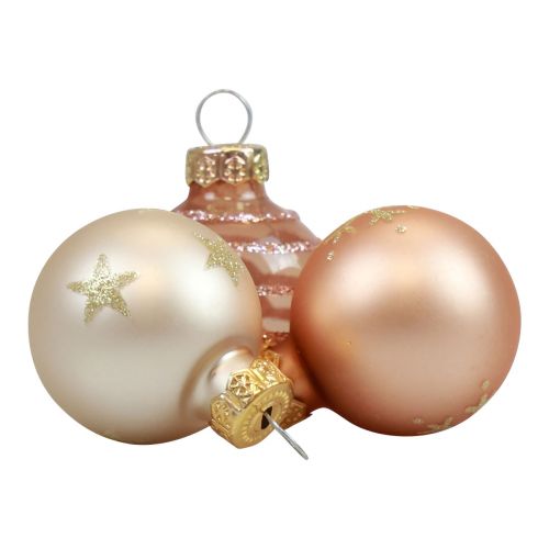 Artikel Mini kerstballen glas crème koper glazen bollen Ø3cm 9st