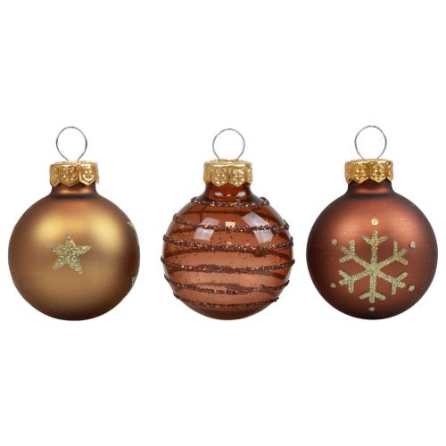 Mini kerstballen glas goudbruin glazen bollen Ø3cm 9st