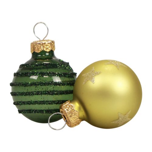 Floristik24 Mini kerstballen glas groen goud glazen bollen Ø3cm 9st