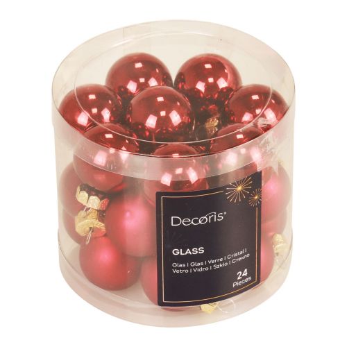 Floristik24 Mini kerstballen rood mat/glanzend Ø2,5cm 20 st
