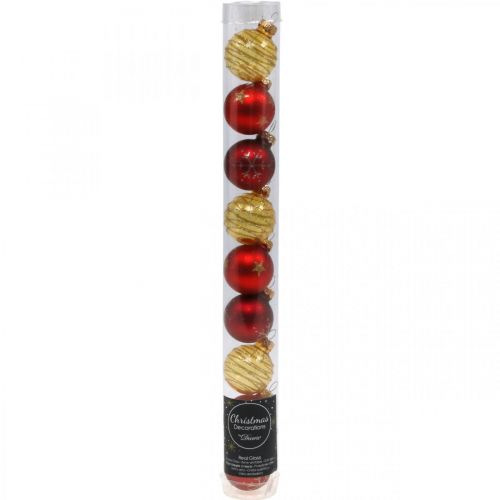 Floristik24 Mini kerstballen rood/geel mix echt glas Ø3cm 9st