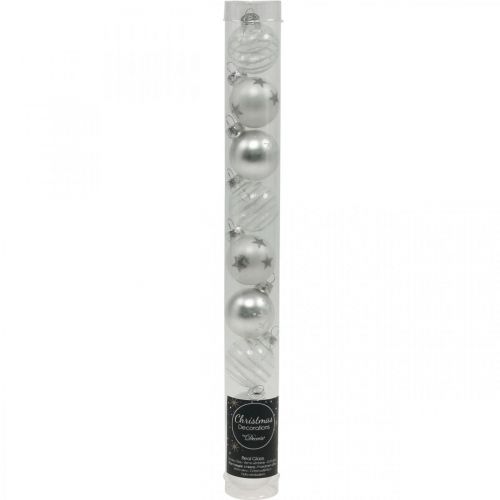 Artikel Mini kerstballen wit, zilver echt glas Ø3cm 9 st