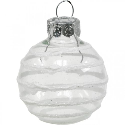 Artikel Mini kerstballen wit, zilver echt glas Ø3cm 9st