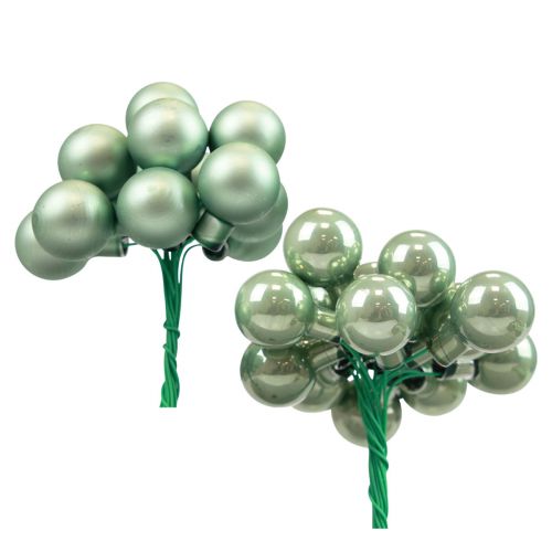Floristik24 Mini kerstballen op draadglas groen Ø2,5cm 140st