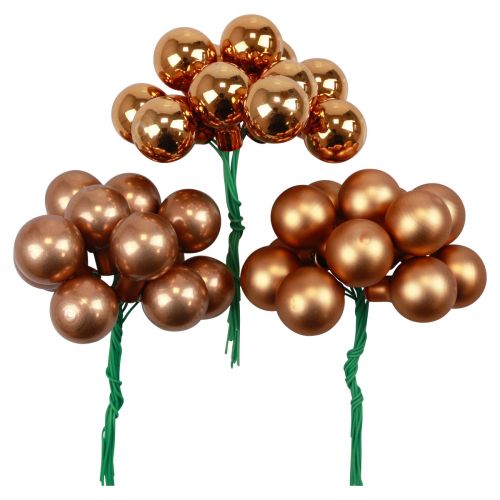 Floristik24 Mini kerstballen op draadglas oranje Ø2,5cm 140 st