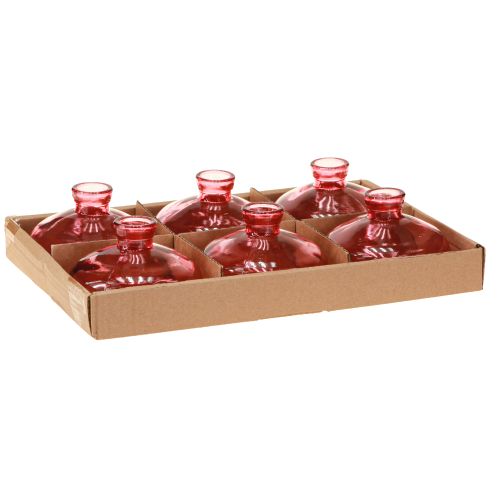 Artikel Mini vaasjes glas bolvormig plat roze getint Ø9cm H6cm 6 stuks