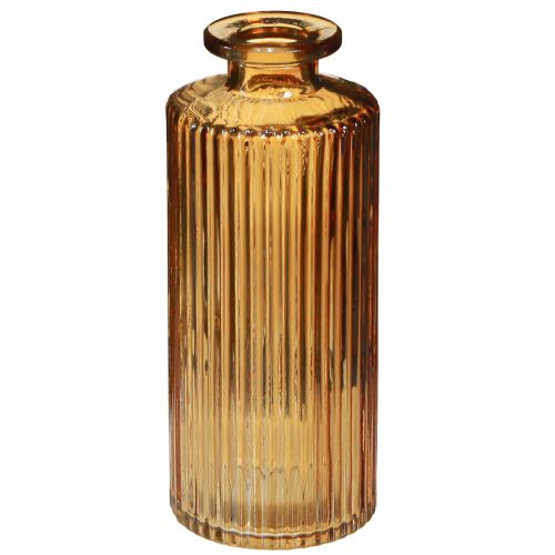 Floristik24 Minivaasjes van glas oranje met groevendecor H13cm 6 st