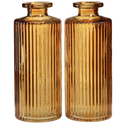 Artikel Minivaasjes van glas oranje met groevendecor H13cm 6 st