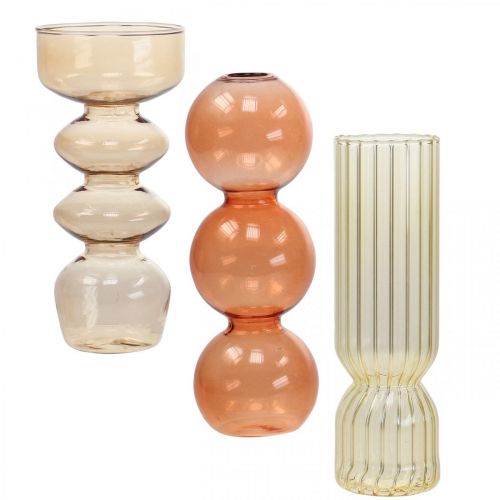 Floristik24 Mini Vaasjes Glas Decoratieve Vaasjes Gekleurd H15.5-17cm Set van 3