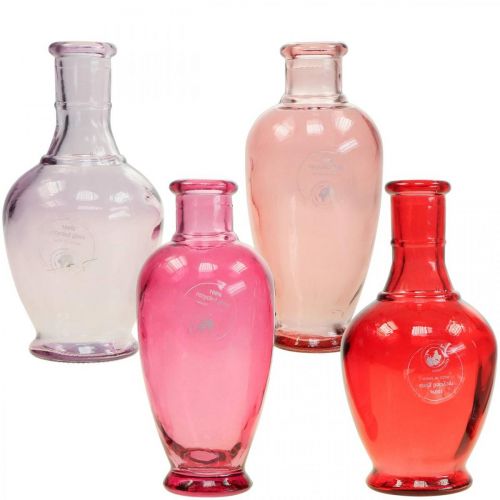 Floristik24 Mini vazen glas decoratief vazen roze roze rood paars 15cm 4st